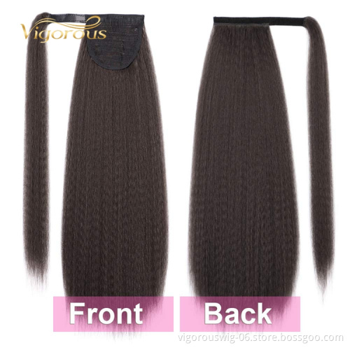 Vigorpus 24inch Ponytail Extension Long Yaki Straight Wrap Around Clip in Synthetic Fiber Hair for Women